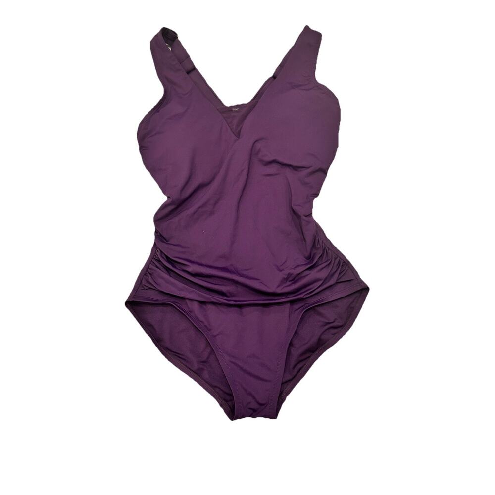Lands' End Purple Ruched Criss Cross Slimming Swimsuit - Small